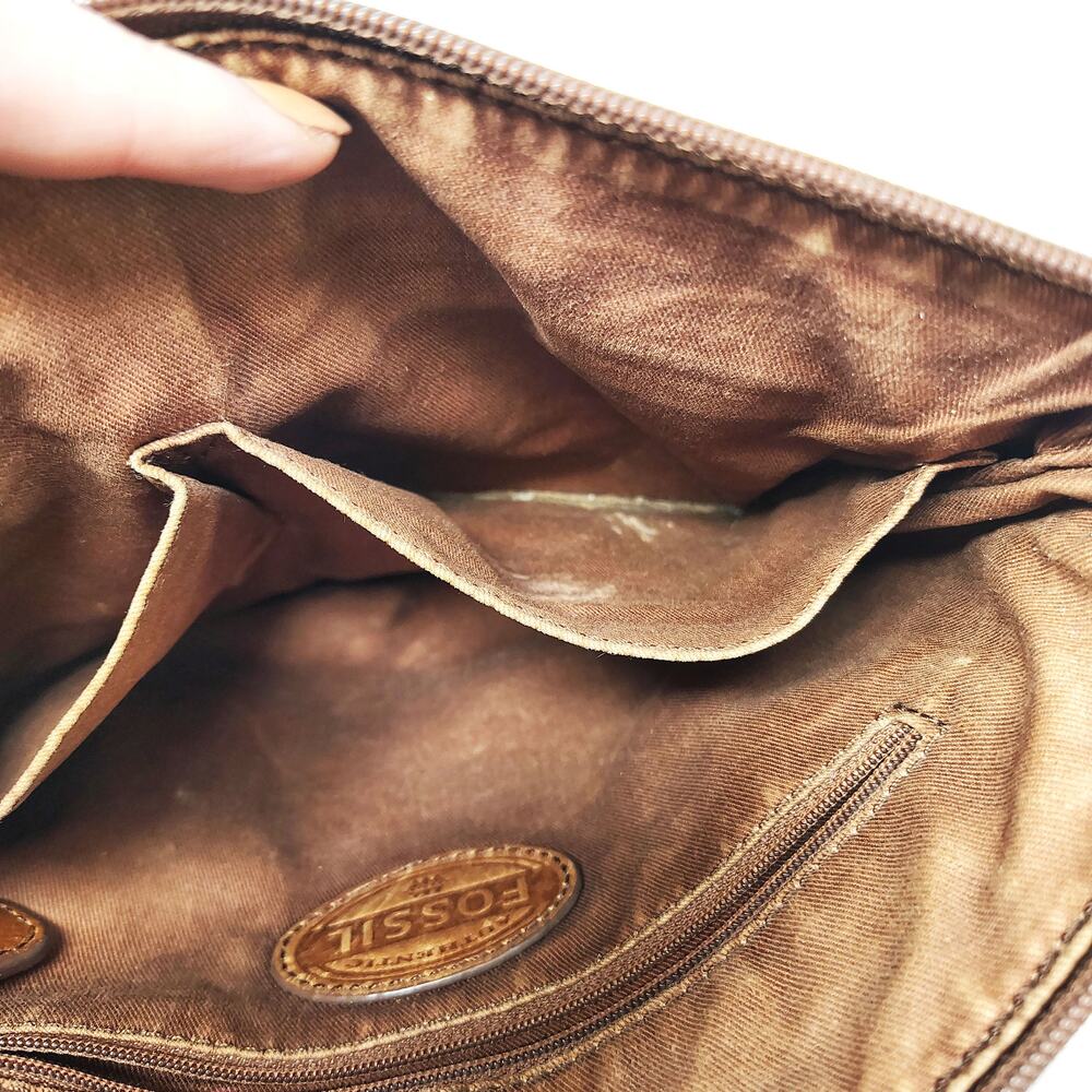 Fossil Crossbody Tan Leather Purse Bag Minimalist Chic Boho Western - Picture 11 of 14